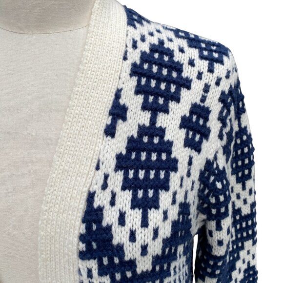 Madewell Contrast Fair Isle Cardigan Blue Open Nordic Alpaca Wool Chunky Cozy-XS - Picture 3 of 13